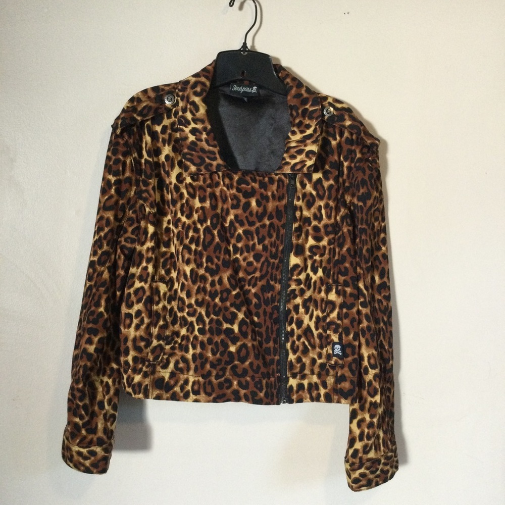 SourPuss Cheetah Print Cropped Moto Jacket (1502)